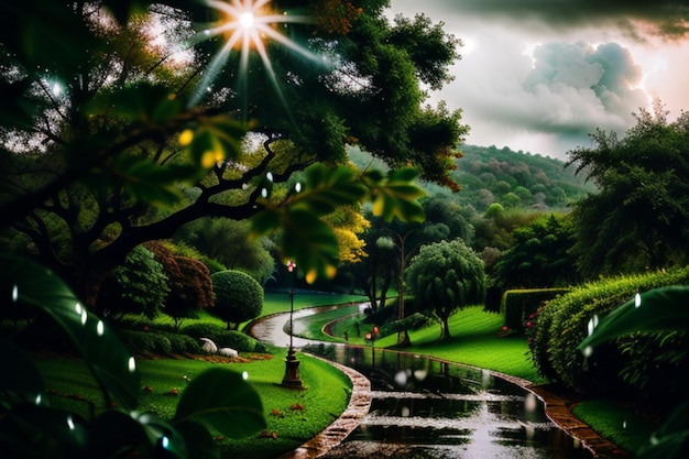 自然の雨の日の風景