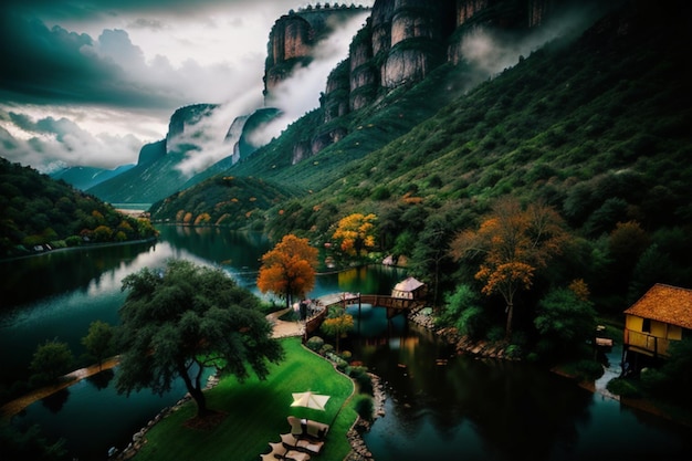 自然の雨の日の風景