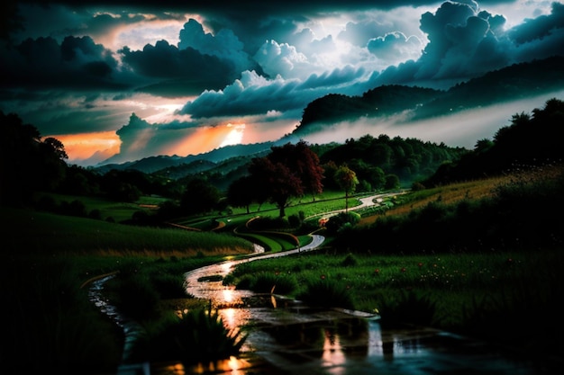 Natural raining day landscape