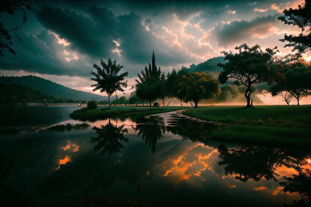 自然の雨の日の風景