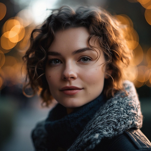Photo natural real person portrait and closeup of a woman girl or female outside in nature or a forest artistic edgy and cute or pretty face ai generated
