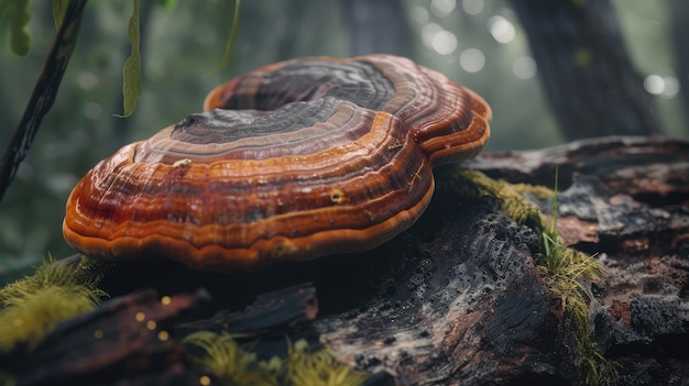 Photo natural reishi or lingzhi mushroom growing on old bark