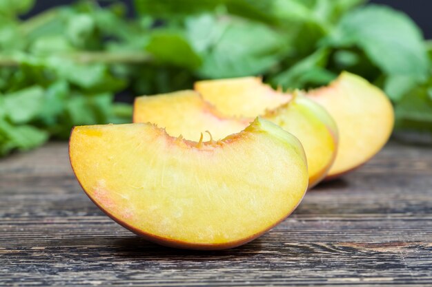 Natural ripe and delicious and sliced orange apricots while cooking