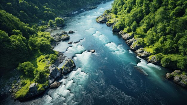 Photo natural river between forests bird39s eye view