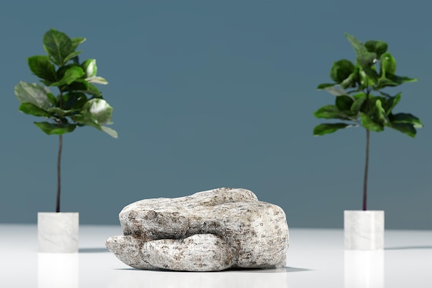 Natural rock with plants podium scene mockup