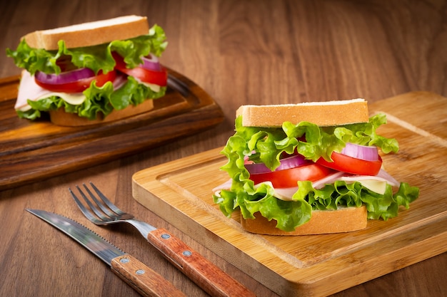 Natural sandwich Sandwich with cheese ham lettuce tomato and red onion