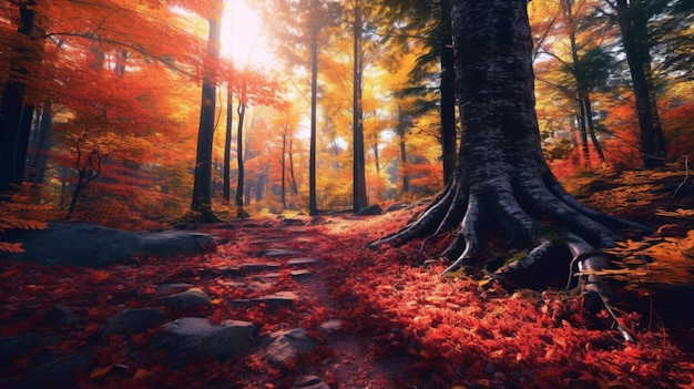 Natural scenario of autumn forest Ai Generative
