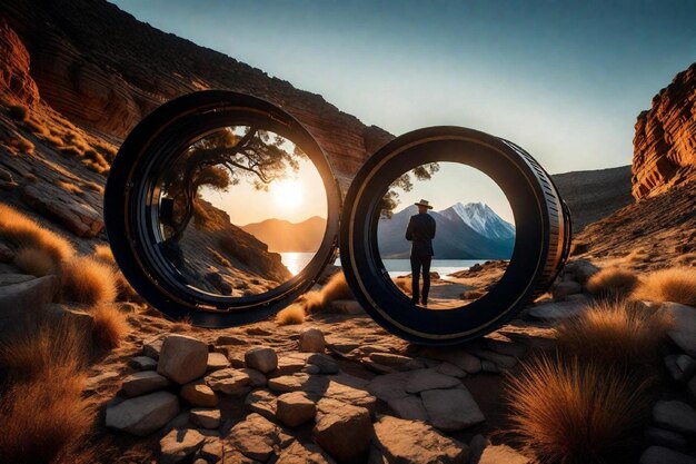 Foto scena naturale all'interno dell'obiettivo di una fotocamera