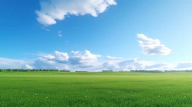 Natural Scenic Panorama Green Field with Blue Sky