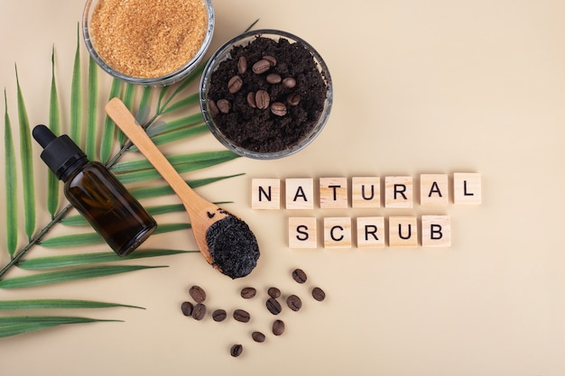 natural scrub made of coffee brown sugar and essential oil