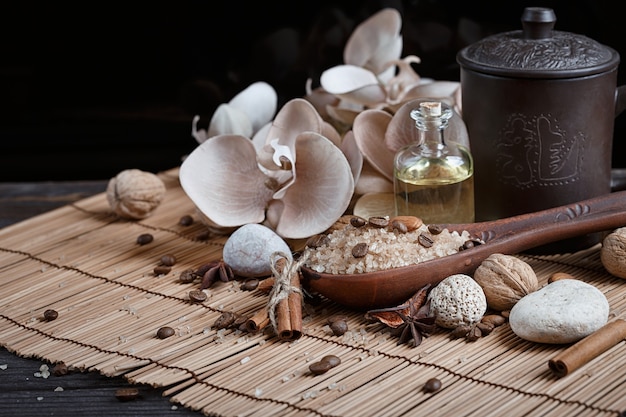 Natural sea salt with coffee beans, cinnamon and anise star