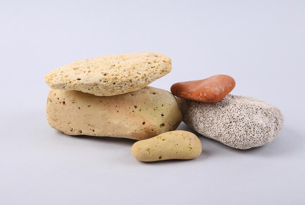 Natural sea stones on a gray background