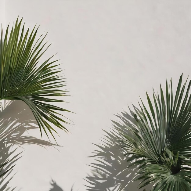 Natural shadow of palm leaves on a white wall