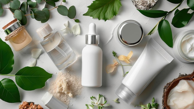 Natural Skincare Products Top View with Mockup Space