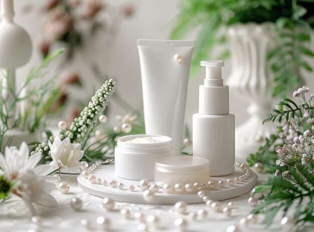 Natural skincare products with flowers