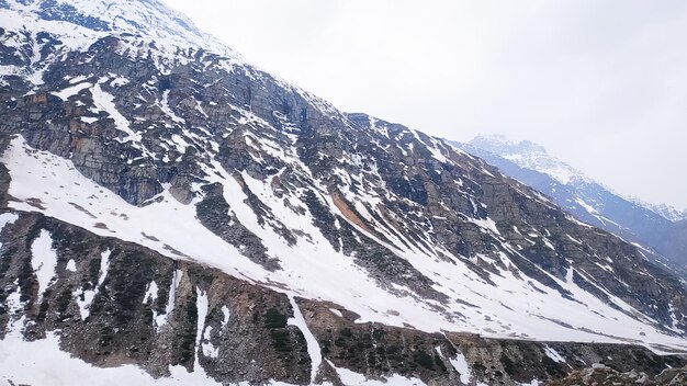 Natural snow lying on top of the mountain