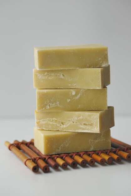 Natural soap bar on table