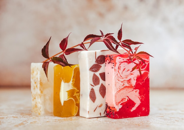 Photo natural soap bars homemade cosmetics eco-friendly spa beauty skincare concept small business