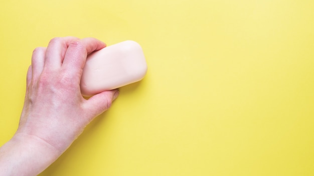 Natural soap. Flat lay the concept of Spa cleanliness of hands. copy space