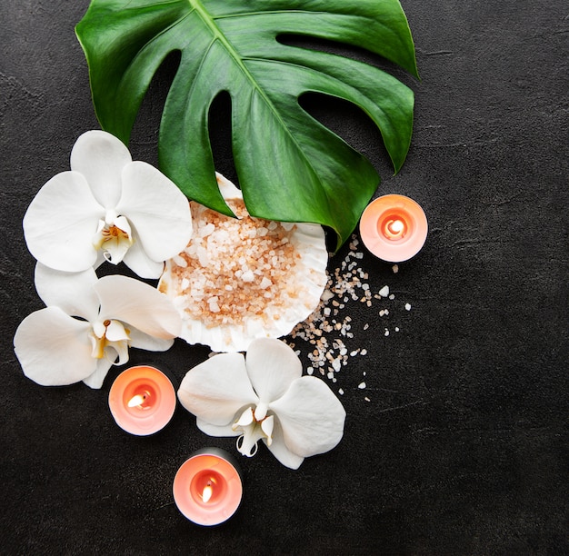 Natural spa ingredients with orchid flowers