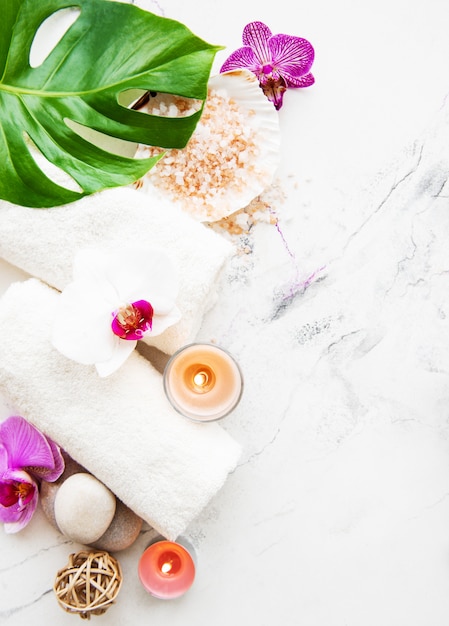 Natural spa ingredients with orchid flowers