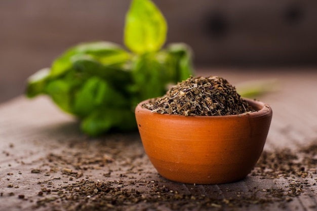 Natural spices and seasonings for cookingAllspice basil leaves