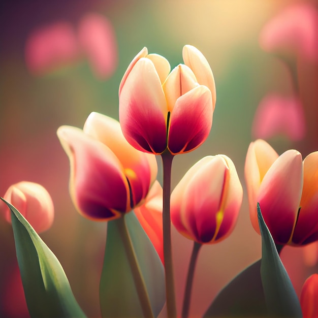 Natural Spring Sunny Tulip Flower Background Generative AI