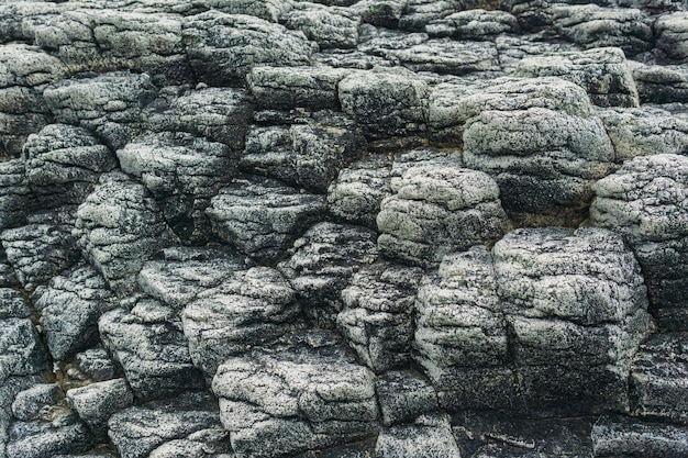 Natural stone background the remains of lava basalt columns form a relief surface