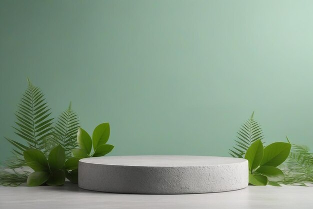 Photo natural stone and concrete podium in green background