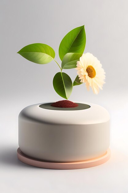 Natural stone stand with flowers for presentation and exhibitions on white background