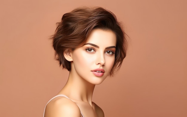  Premium AI Image | Natural Styling in short hair Woman Portrait