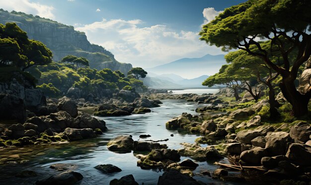 Natural summer landscape with mountain view on a cloudy day Selective soft focus