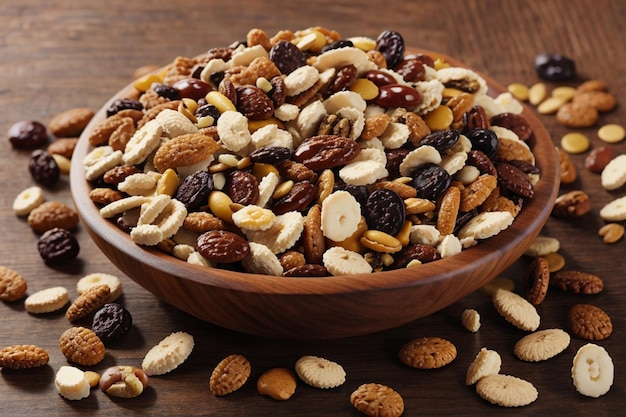 Natural Trail Mix Snack In Houten Kommen