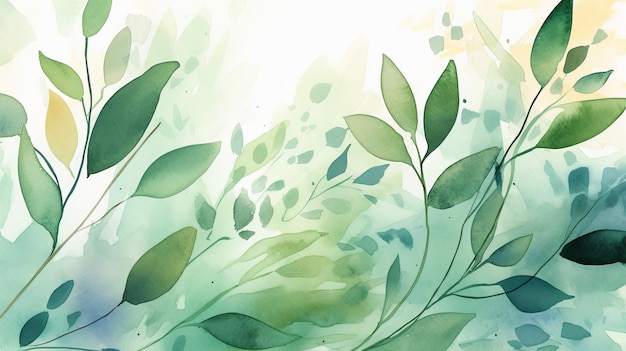 Natural Watercolor Background with Branches and Leaves AI Generation
