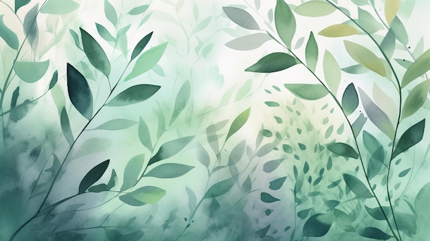 Natural Watercolor Background with Branches and Leaves AI Generation