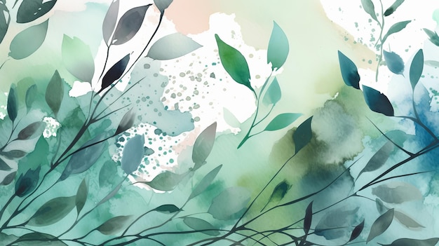 Natural Watercolor Background with Branches and Leaves AI Generation