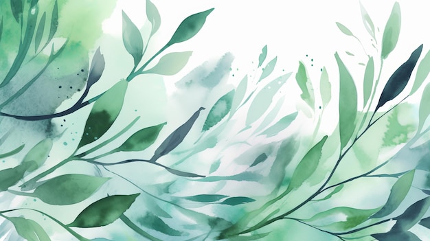 Natural Watercolor Background with Branches and Leaves AI Generation