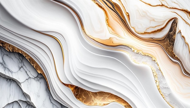 Текстура натурального белого и золотого мрамора для роскошного фона обоев из плитки Generative AI