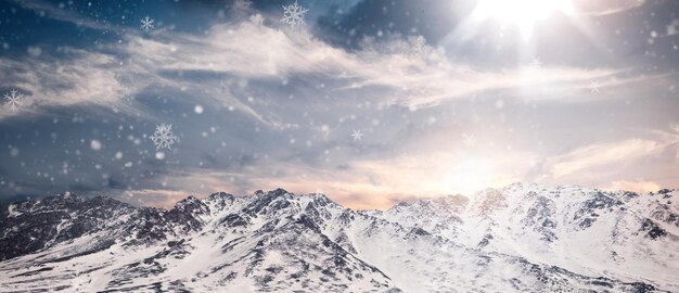 Natural Winter Christmas background with beautifull mount and  sky