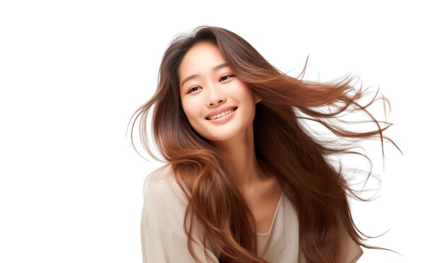 Natural Woman with Flowing Hair on Transparent