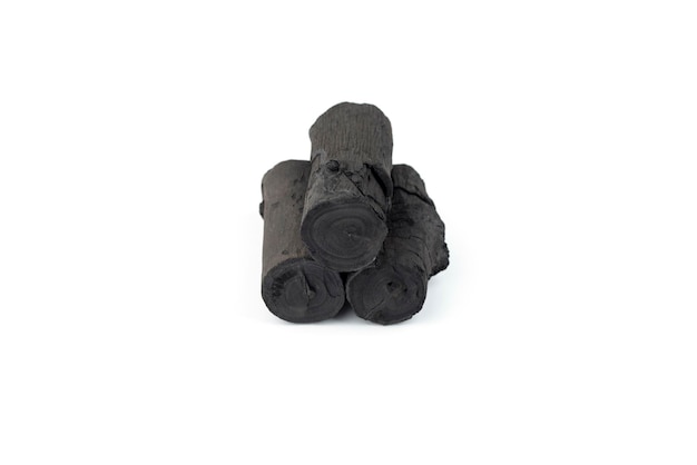 Natural wood charcoal isolated on white background Pile of coal isolated on white background