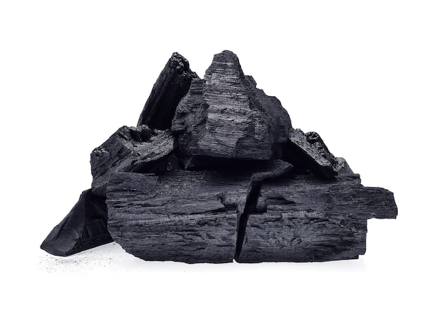 Natural wood charcoal isolated on white background