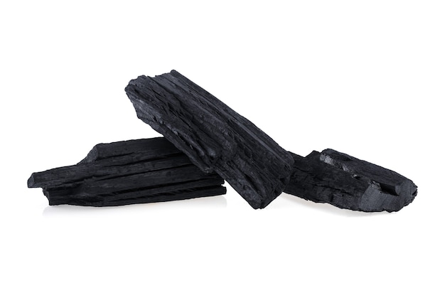 Photo natural wood charcoal isolated on white background