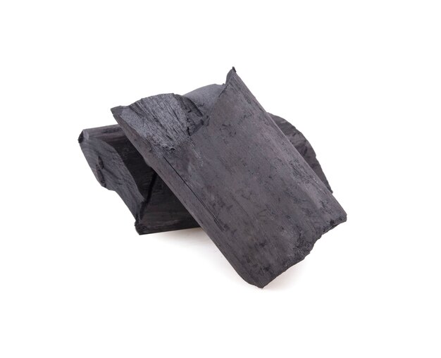 Natural wood charcoal isolated on white background