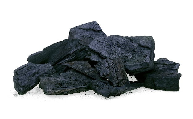 Natural wood charcoal, traditional charcoal or hard wood charcoal isolated on white background