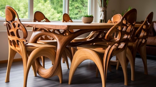 Фото Стол и стулья из натуральной древесины идеально подходят для уютного ужина с друзьями.