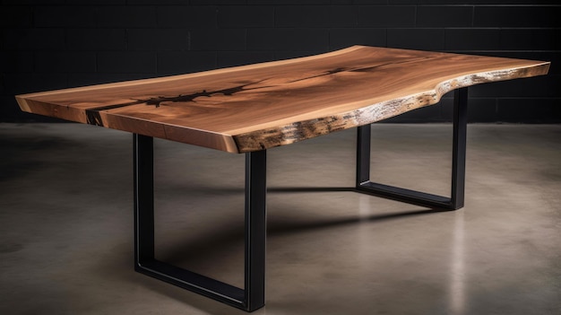 Natural wood dining table with liveedge detail AI generated