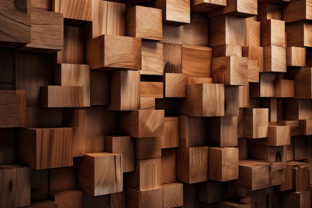 Natural wooden background Wood blocks Wall Paneling texture Wooden squares AI generated