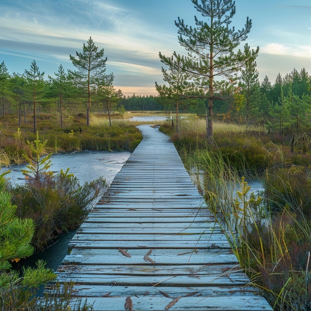 Photo natural wooden wetland boardwalk scenic landscape