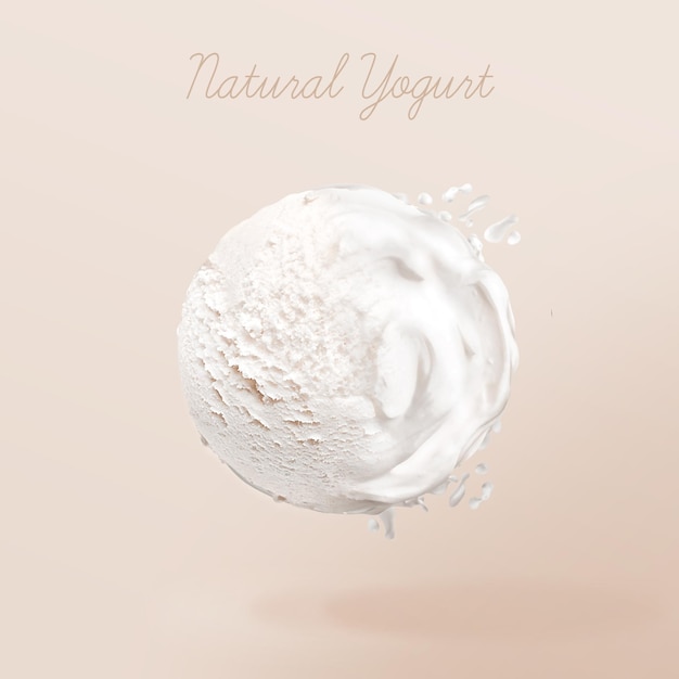 Photo natural yogurt ice cream. white ice cream ball with natural yogurt on gradient background.